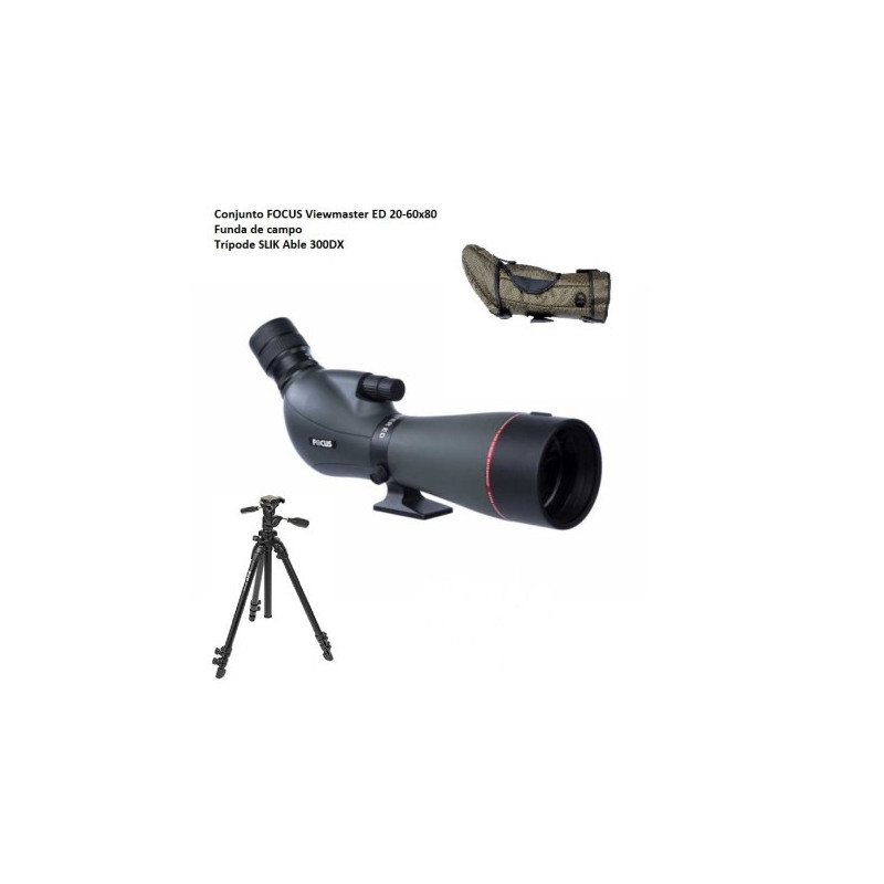 Telescópio FOCUS Viewmaster ED 20-60x80mm+funda+trípode SLIK Pro AL-323-3W