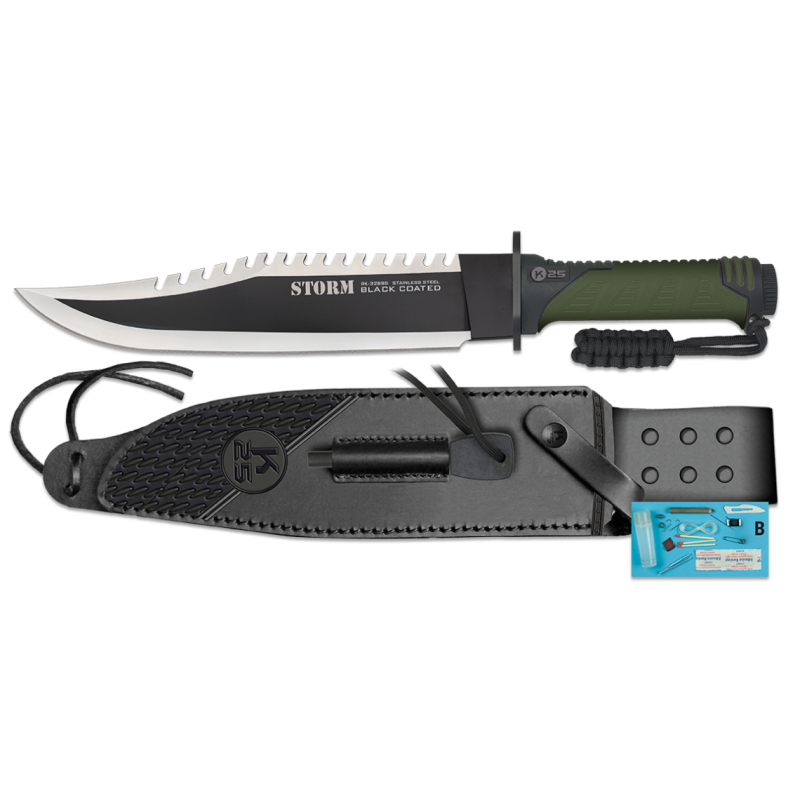 Cuchillo tactico K25 acero inox con kit supervivencia